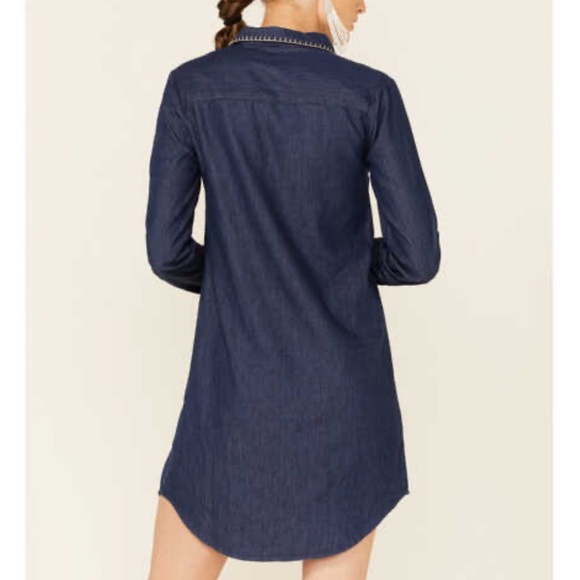 Casual Blue Lightweight Button Down Mini Dress Cute Roll Up Long Sleeves Small - Picture 10 of 10